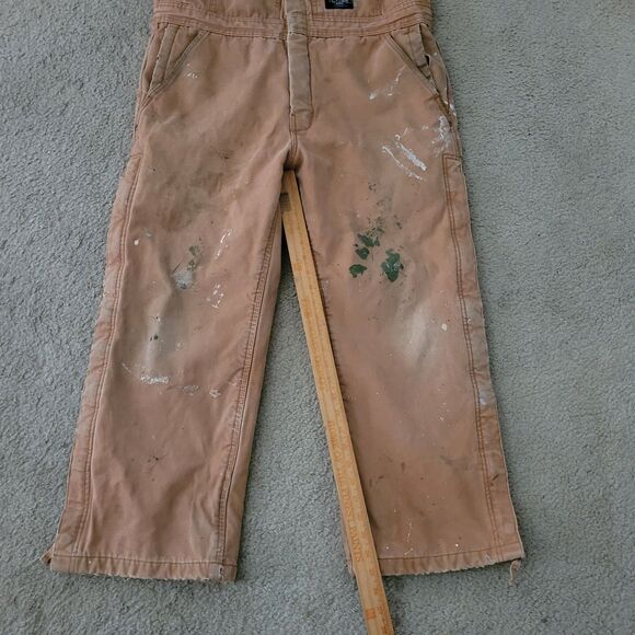 Walls Overalls Mens 36 Tan Thrashed Insulated Distress Paint Splatter Duck Bibs - Picture 5 of 16